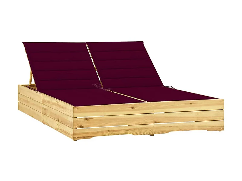 Tumbona doble y cojines madera pino impregnada rojo tinto ES96369
