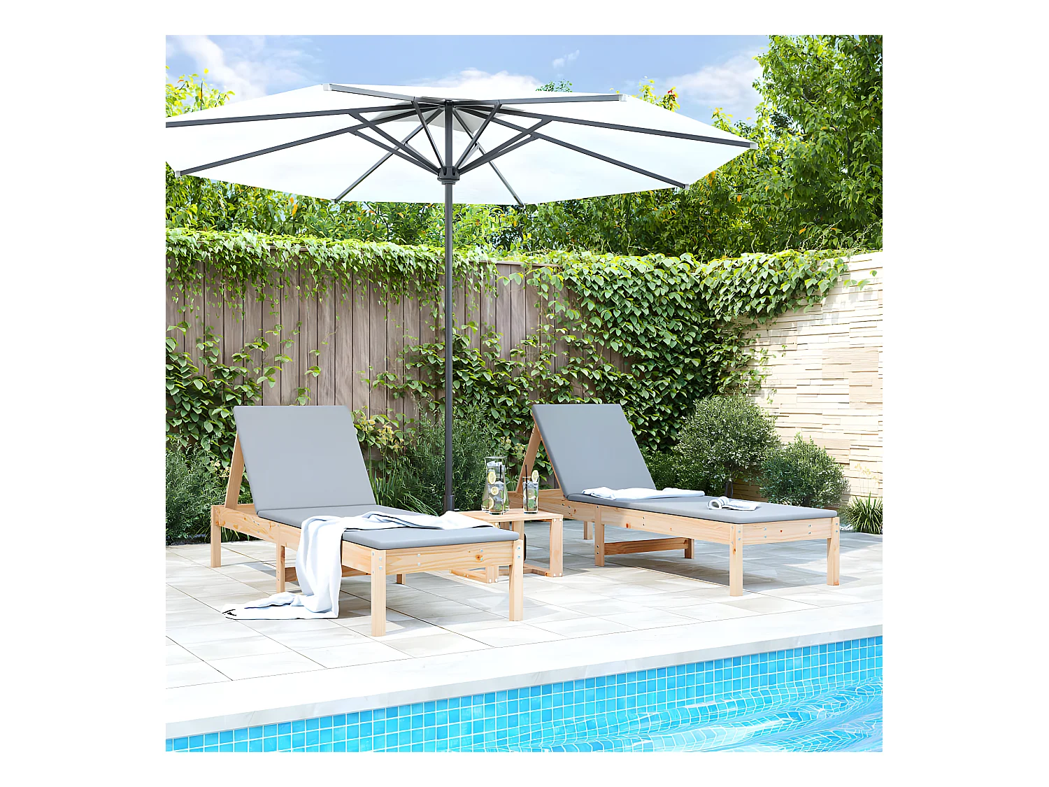 Bains de soleils 2 pcs 199,5x60x74 cm bois massif de pin SEF18864