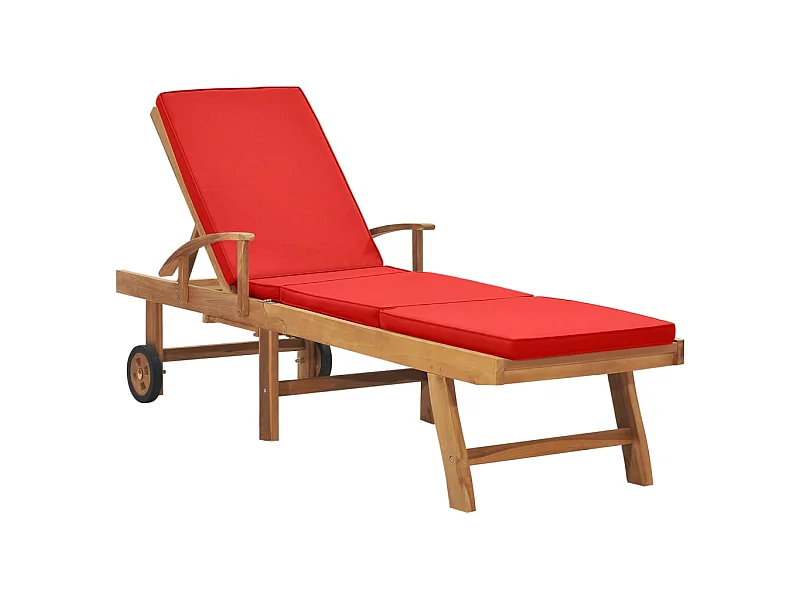 Bain de soleil avec coussin Bois de teck solide Rouge SEF36345