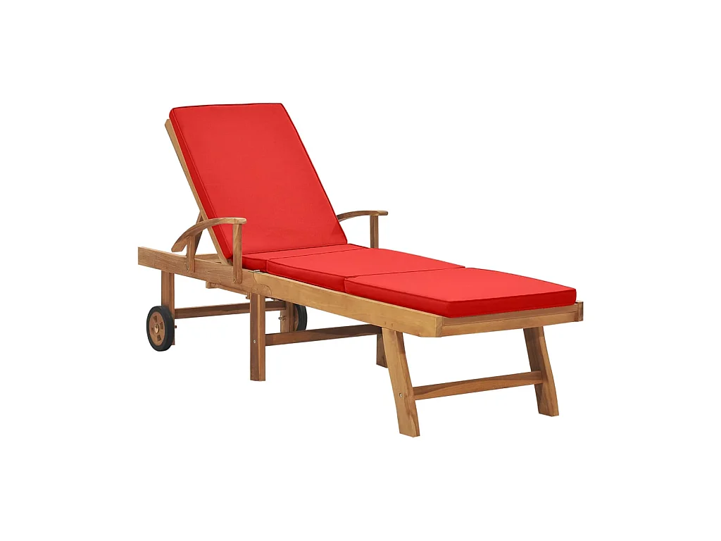 Bain de soleil avec coussin Bois de teck solide Rouge SEF36345