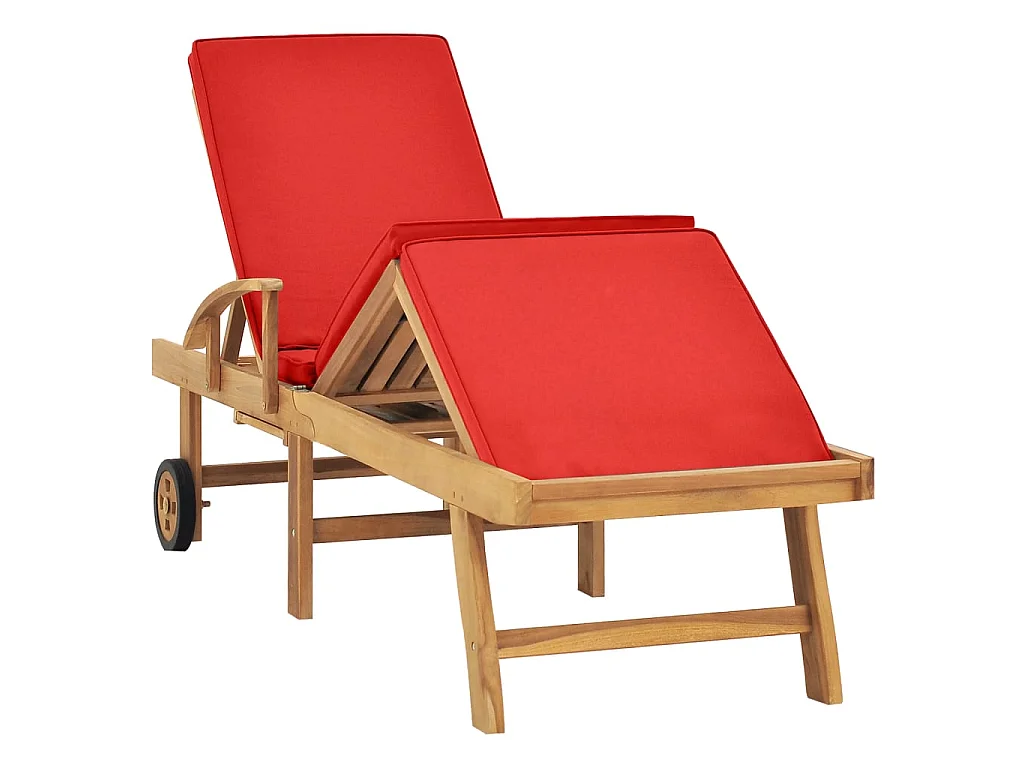 Bain de soleil avec coussin Bois de teck solide Rouge SEF36345