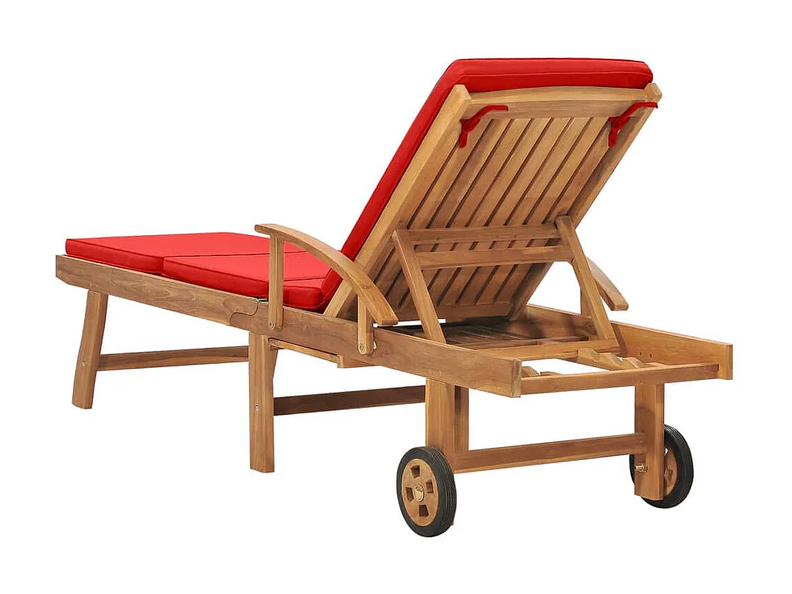 Bain de soleil avec coussin Bois de teck solide Rouge SEF36345