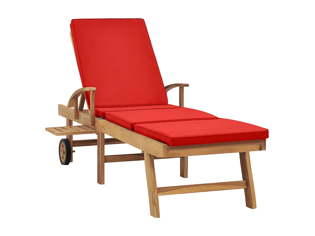 Ligbed met kussen massief teakhout rood NL491171