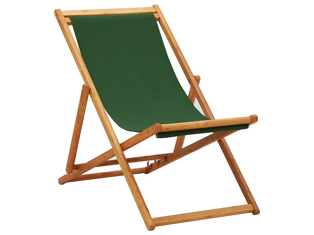 Bain de soleil pliable de plage Bois d'eucalyptus et tissu Vert SEF60277