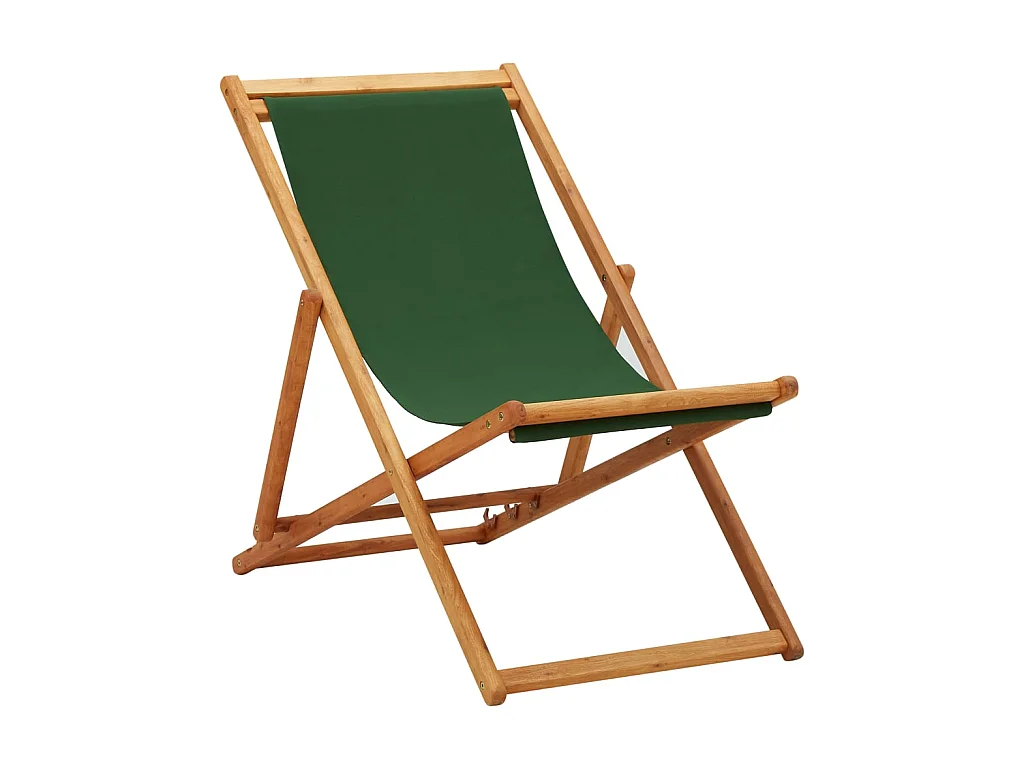 Bain de soleil pliable de plage Bois d'eucalyptus et tissu Vert SEF60277