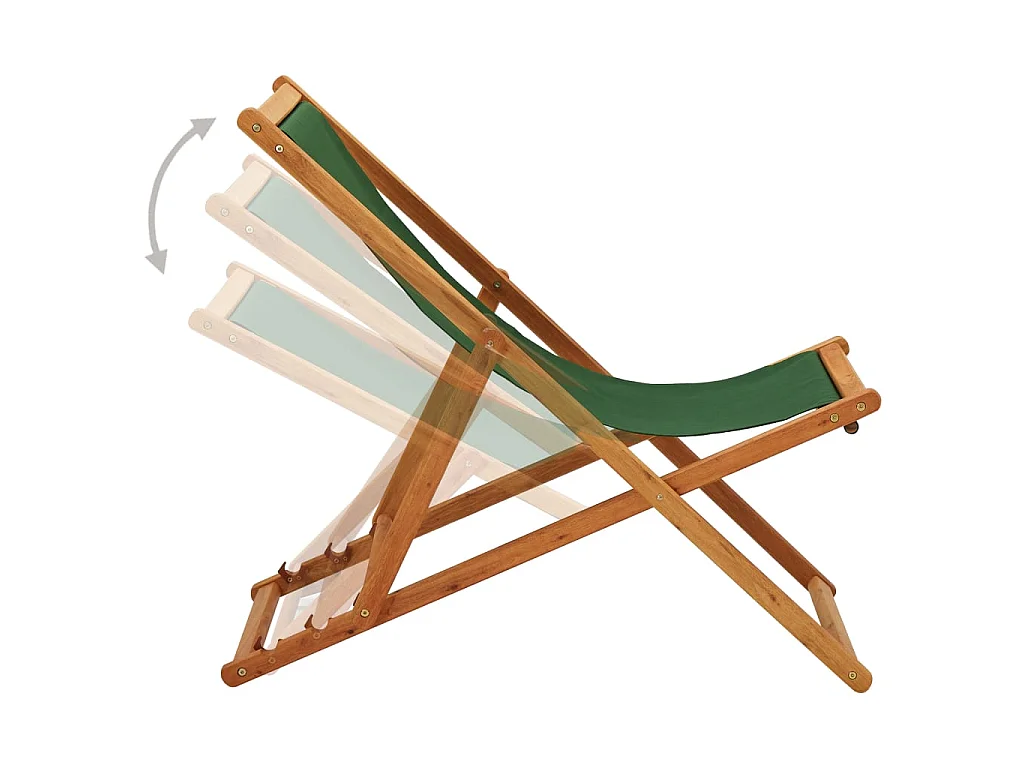 Bain de soleil pliable de plage Bois d'eucalyptus et tissu Vert SEF60277