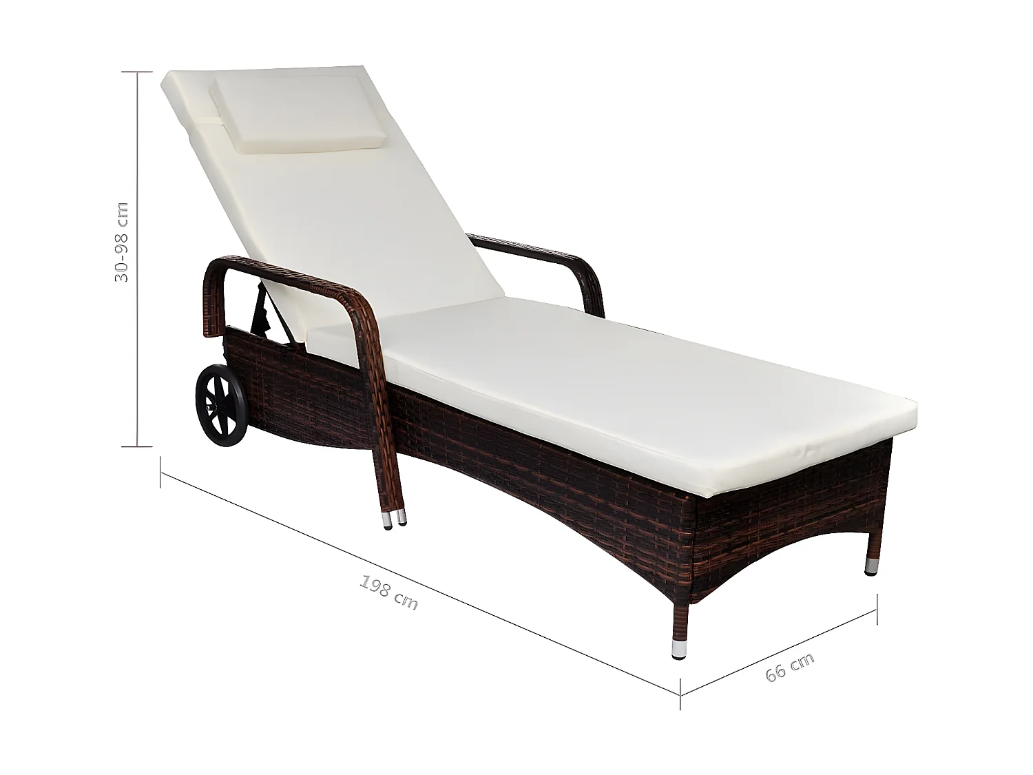 Bain de soleil avec coussin et roues Résine tressée Marron SEF23693