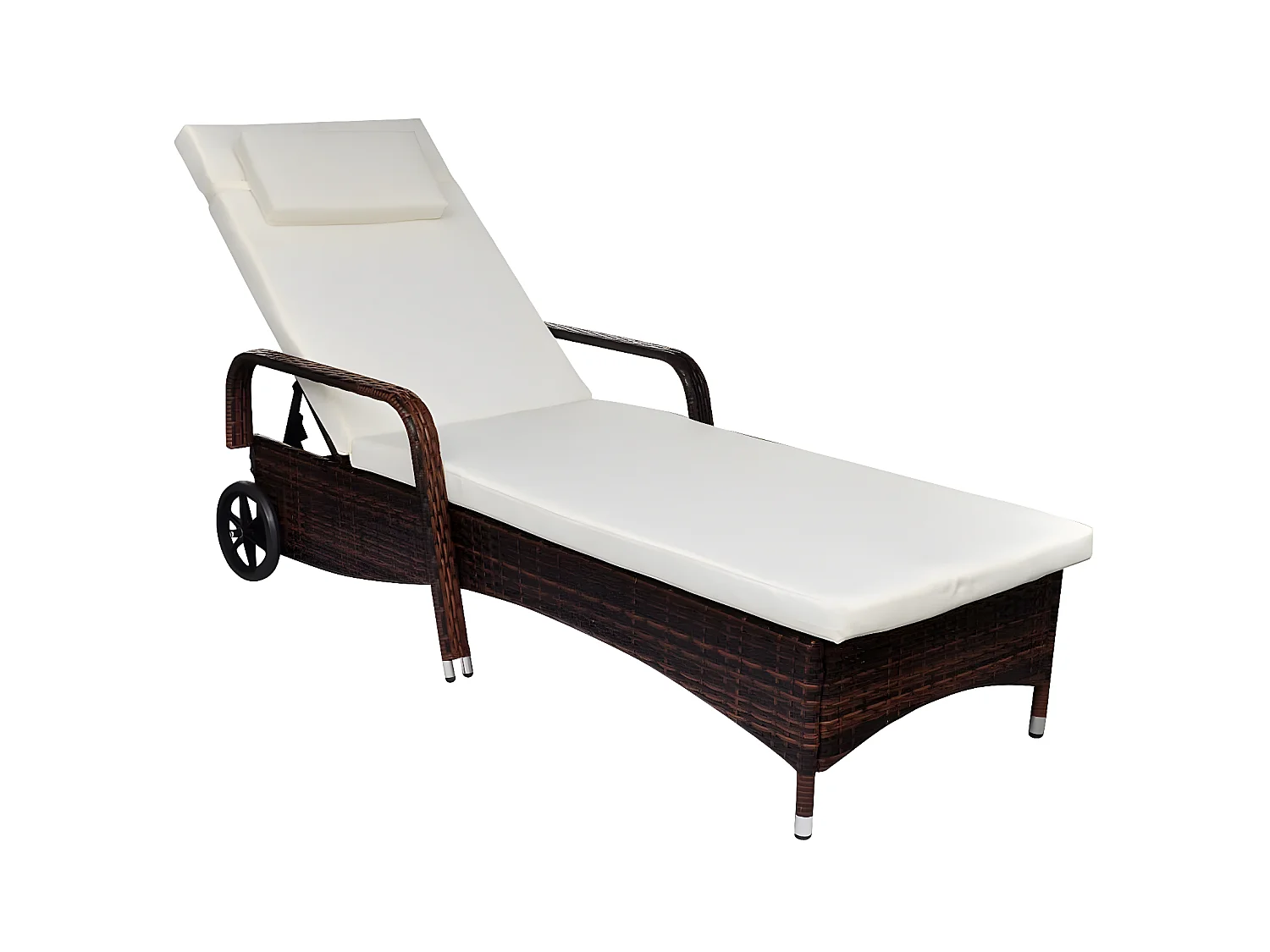 Bain de soleil avec coussin et roues Résine tressée Marron SEF23693