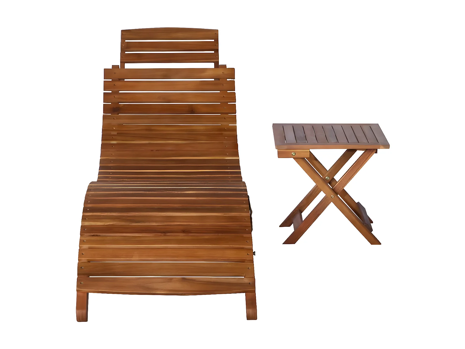 Tumbona con mesa madera maciza de acacia marrón ES13920