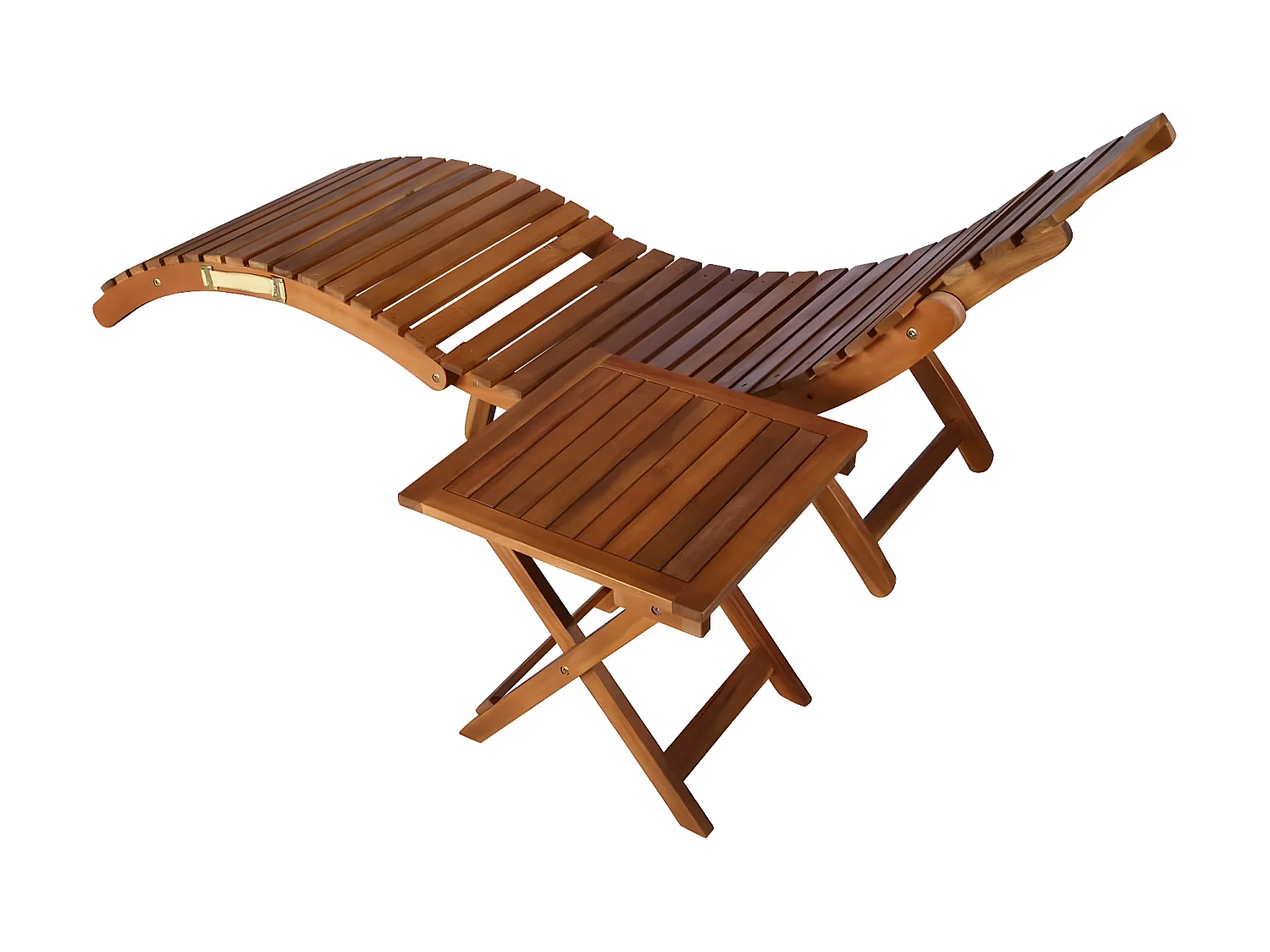 Tumbona con mesa madera maciza de acacia marrón ES13920