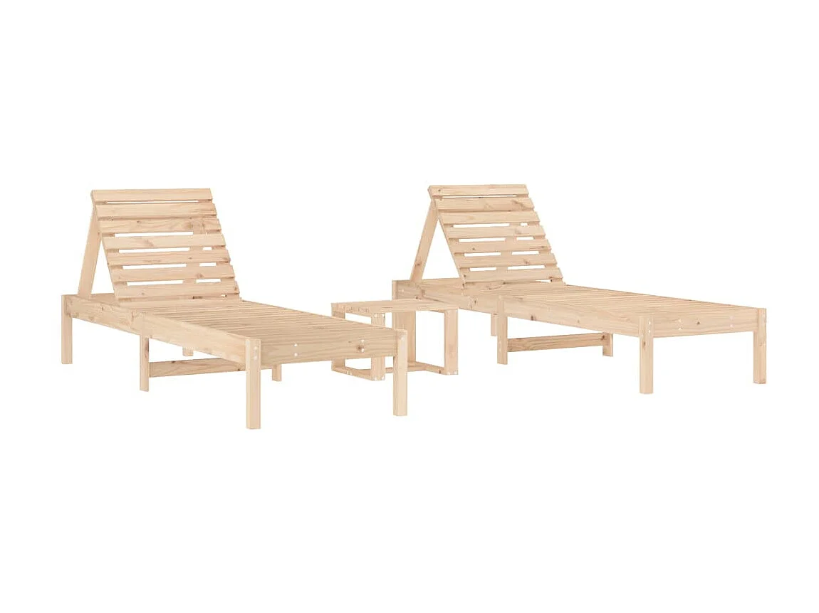 Bains de soleils 2 pcs avec table bois massif de pin SEF11139