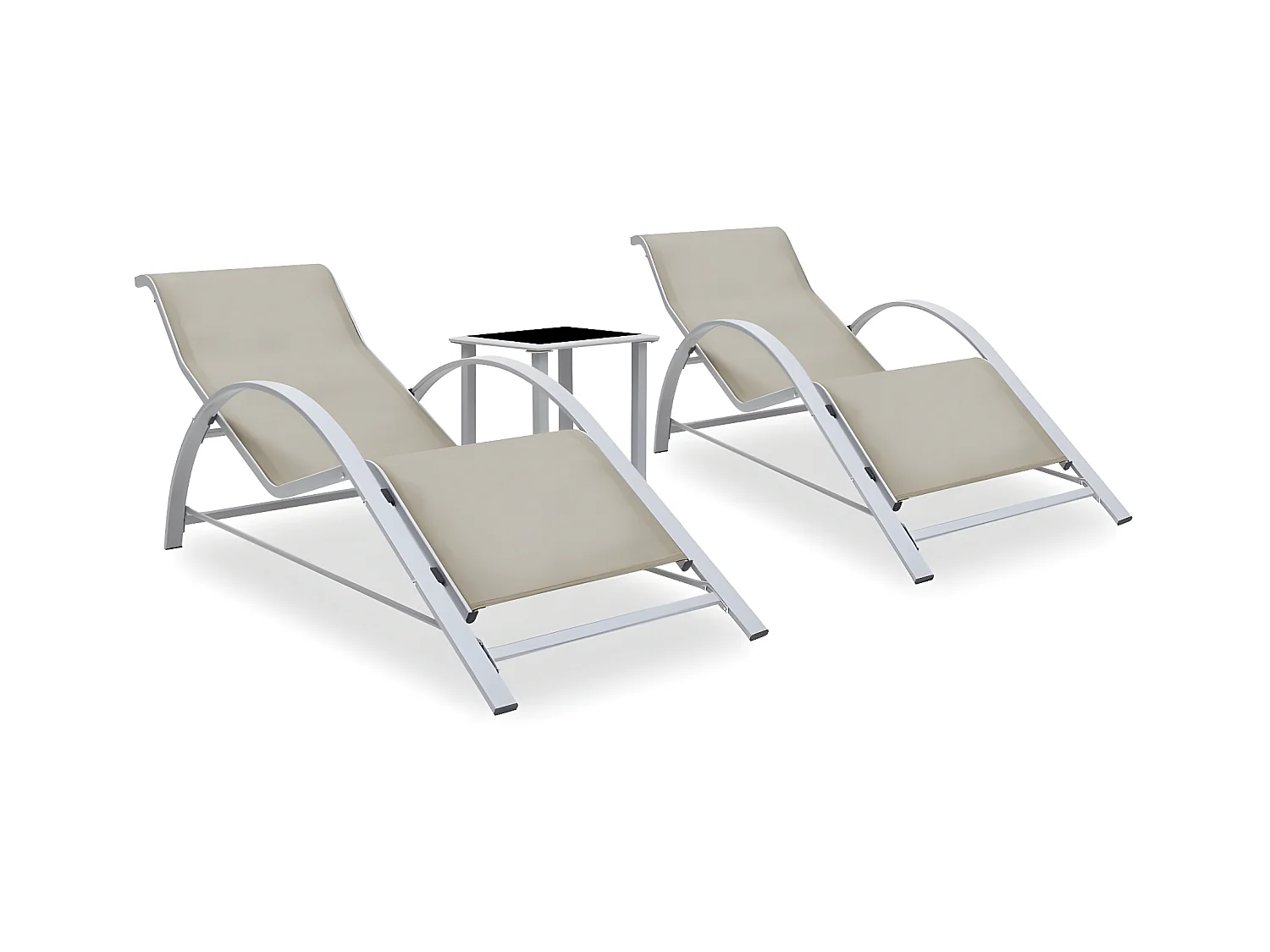 Bains de soleils 2 pcs avec table Aluminium Crème SEF48229