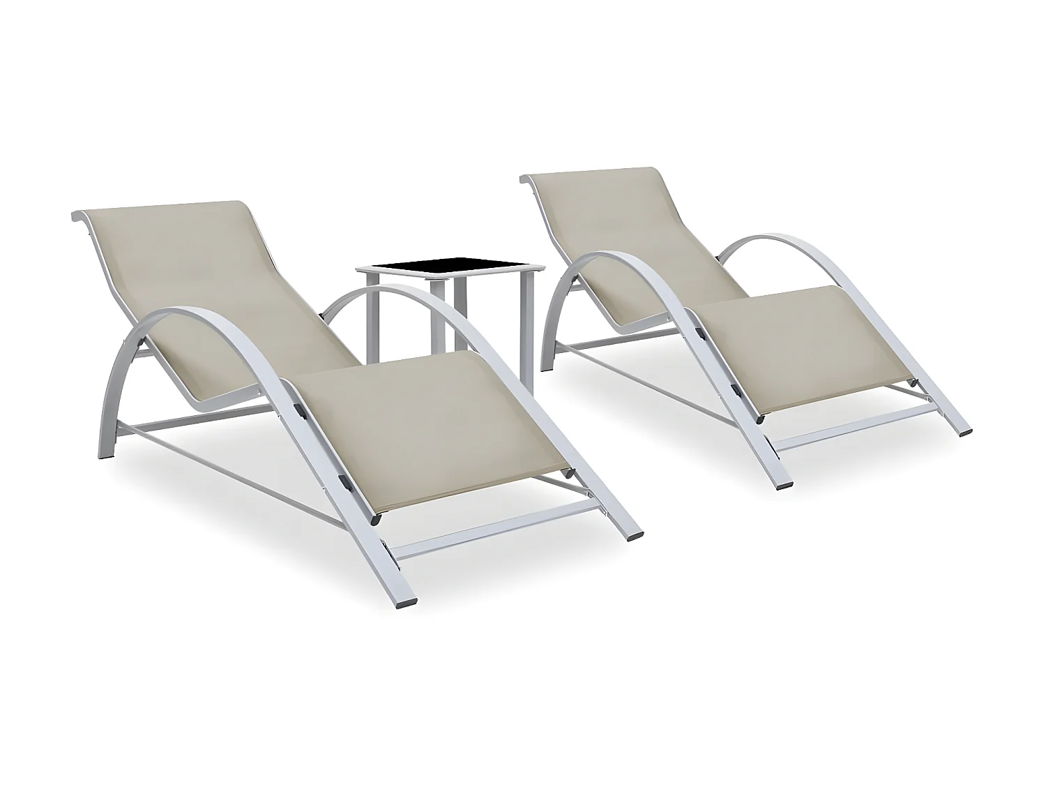 Bains de soleils 2 pcs avec table Aluminium Crème SEF48229