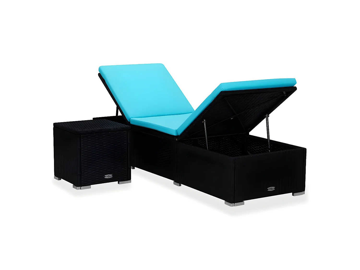 Tumbona con cojín y mesita de ratán sintético azul ES35880