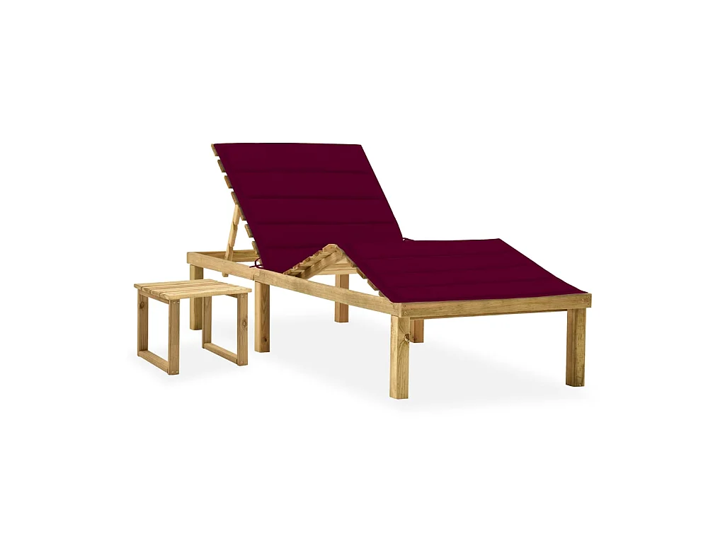 Bain de soleil de jardin avec table et coussin Pin imprégné SEF48117