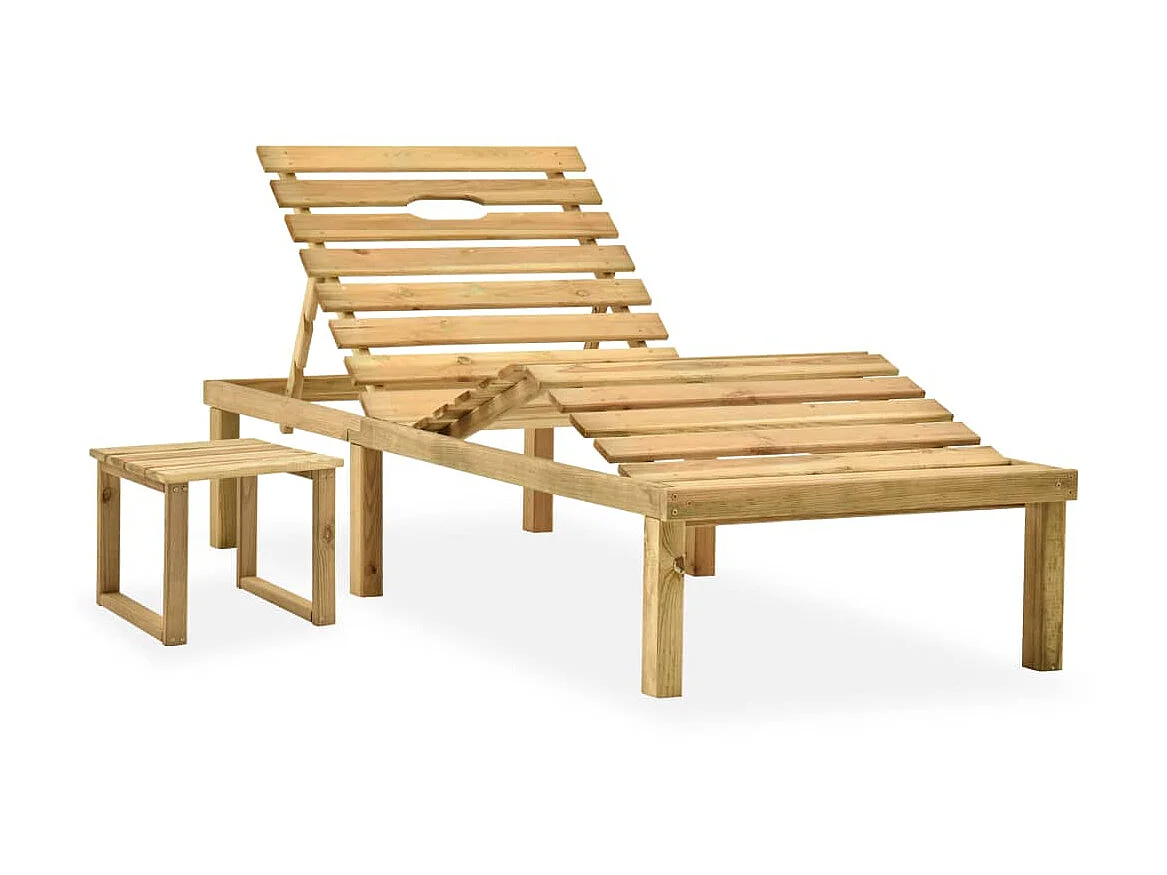 Bain de soleil de jardin avec table et coussin Pin imprégné SEF77973