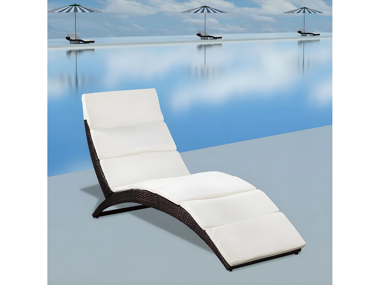 Bain de soleil pliable avec coussin Résine tressée Marron SEF40619