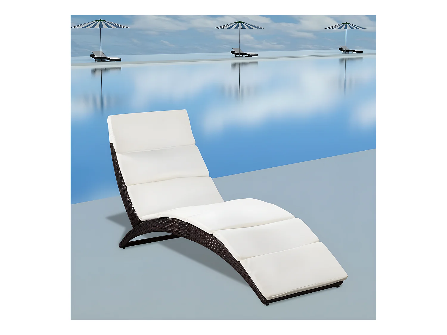 Bain de soleil pliable avec coussin Résine tressée Marron SEF40619