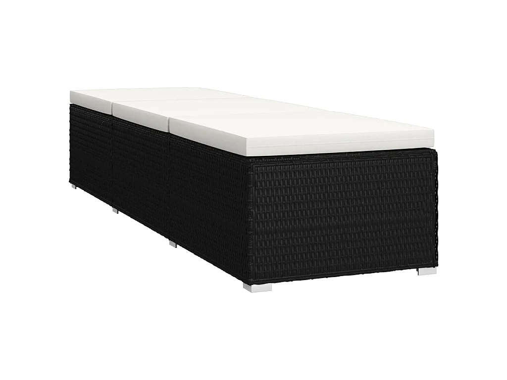 Bains de soleils de jardin table à thé 3 pcs Résine tressée Noir SEF12413