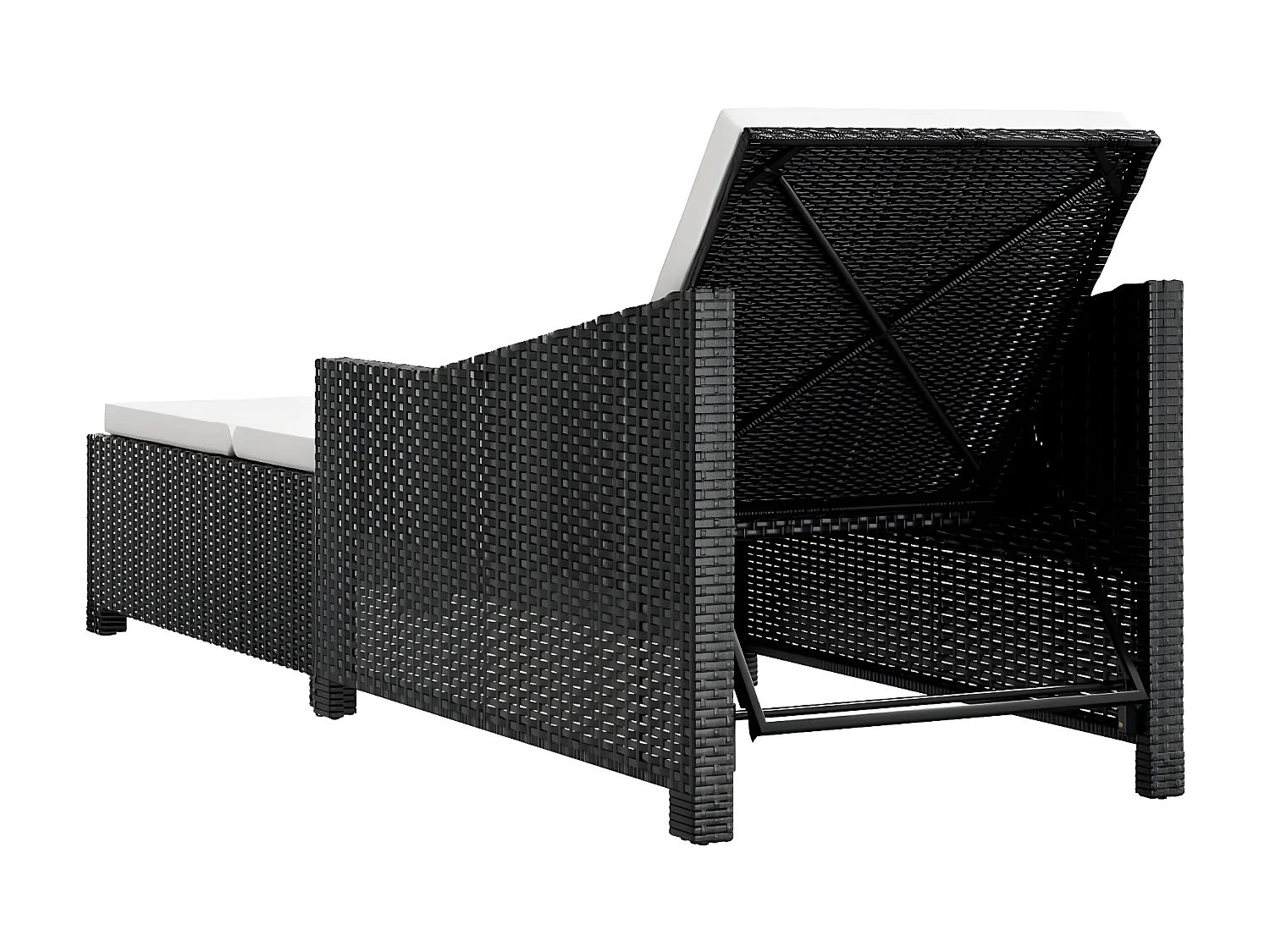 Bain de soleil avec coussin blanc crème Résine tressée Noir SEF64777