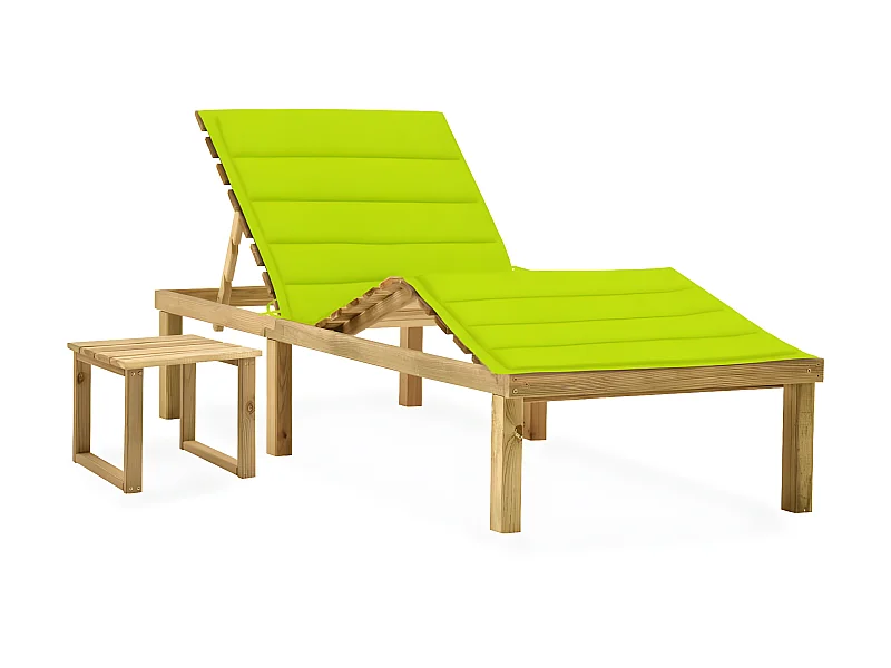 Bain de soleil de jardin avec table et coussin Pin imprégné SEF44288