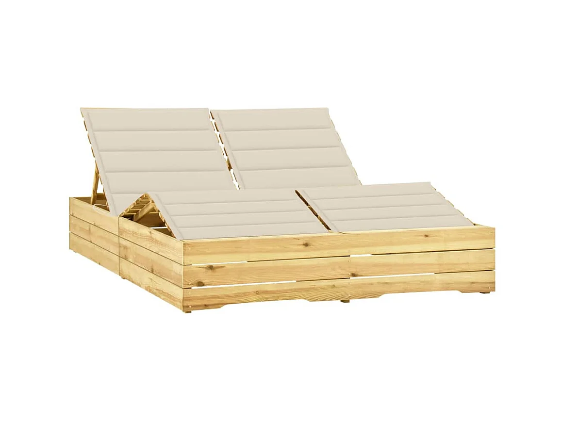Bain de soleil double et coussin crème Bois de pin imprégné SEF51692