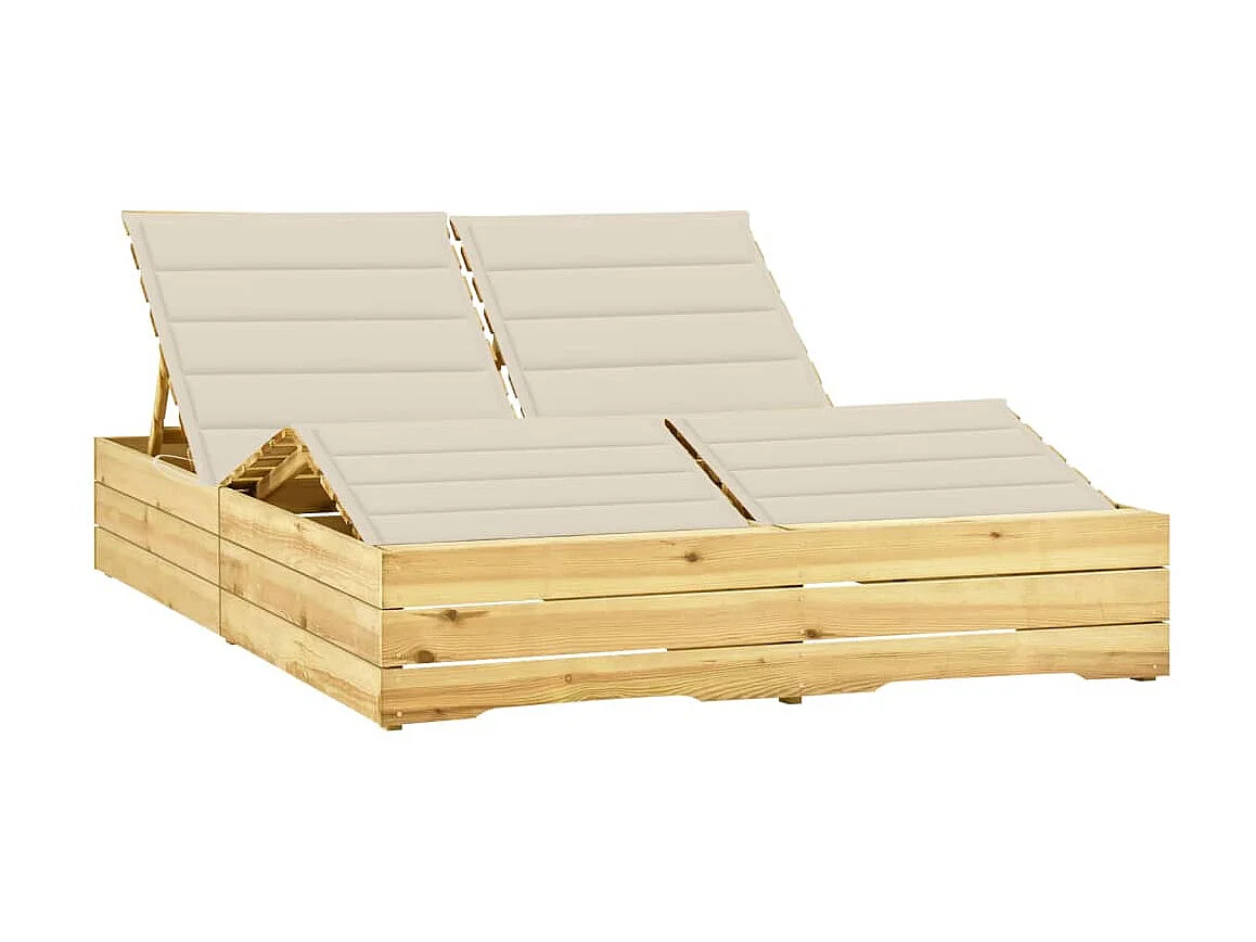 Bain de soleil double et coussin crème Bois de pin imprégné SEF51692