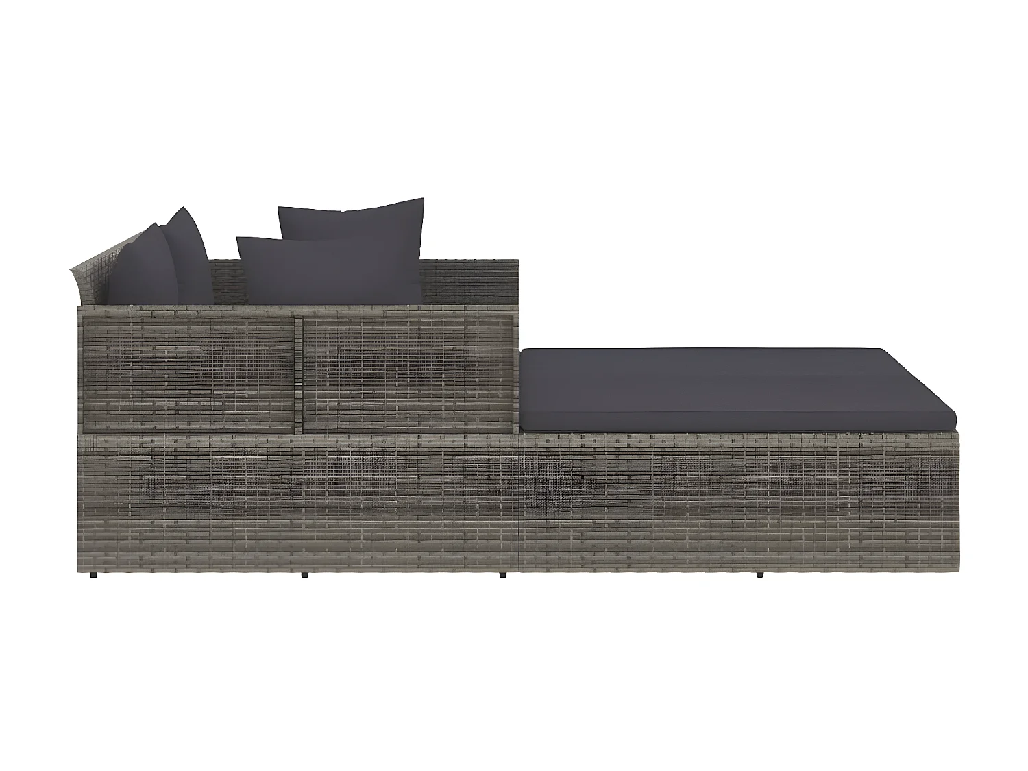 Bain de soleil avec coussins gris 182x118x63 cm résine tressée SEF97713