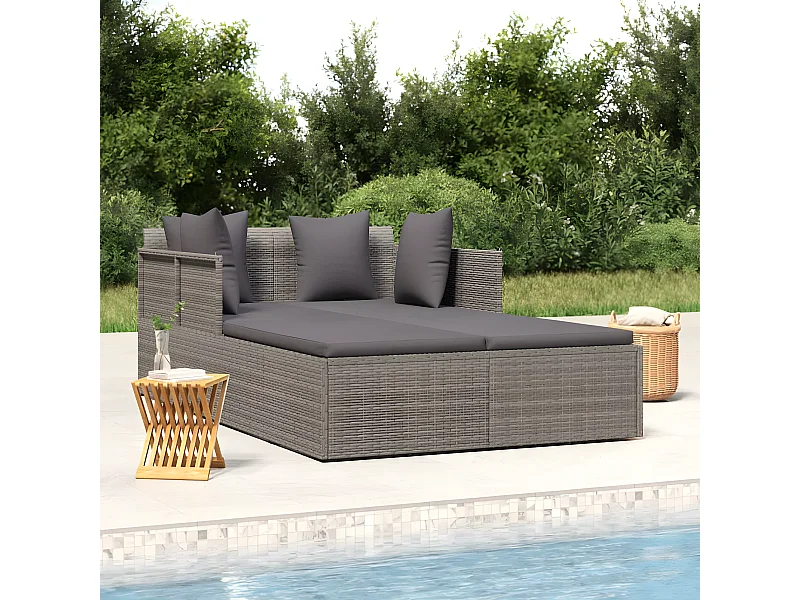 Ligbed met kussens 182x118x63 cm poly rattan grijs NL312033