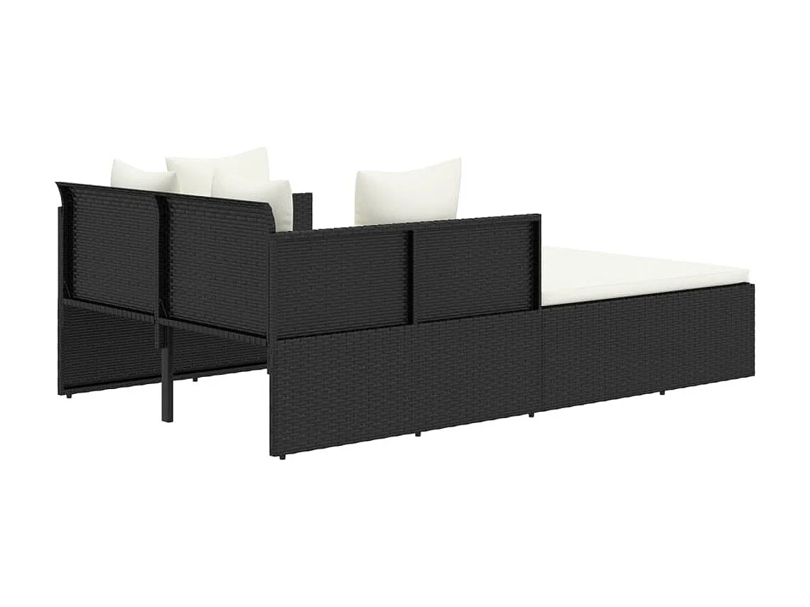 Bain de soleil avec coussins noir 182x118x63 cm résine tressée SEF84312