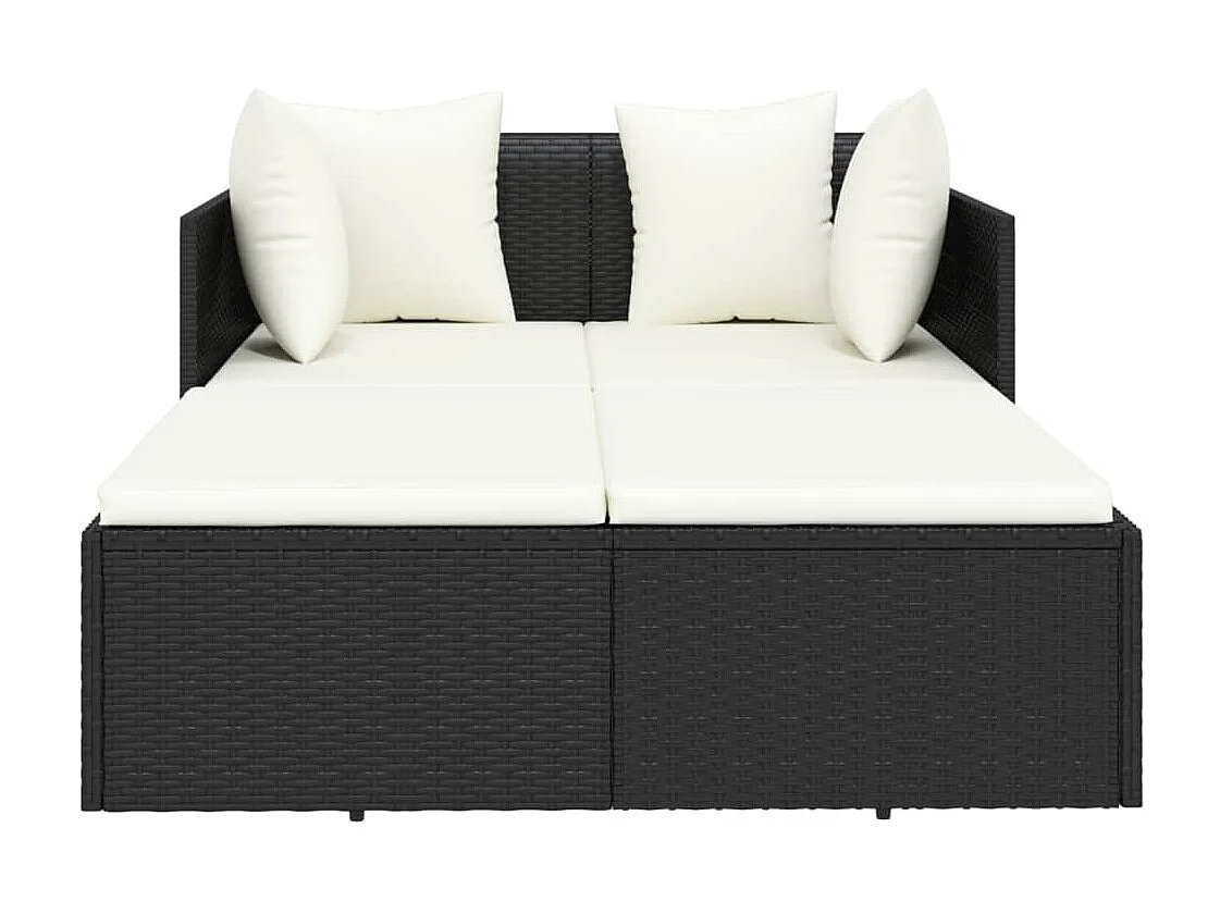 Bain de soleil avec coussins noir 182x118x63 cm résine tressée SEF84312