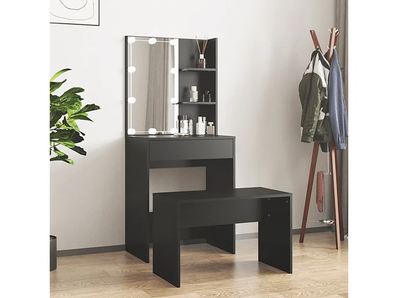 Juego de tocador con LED madera contrachapada negro ES882837