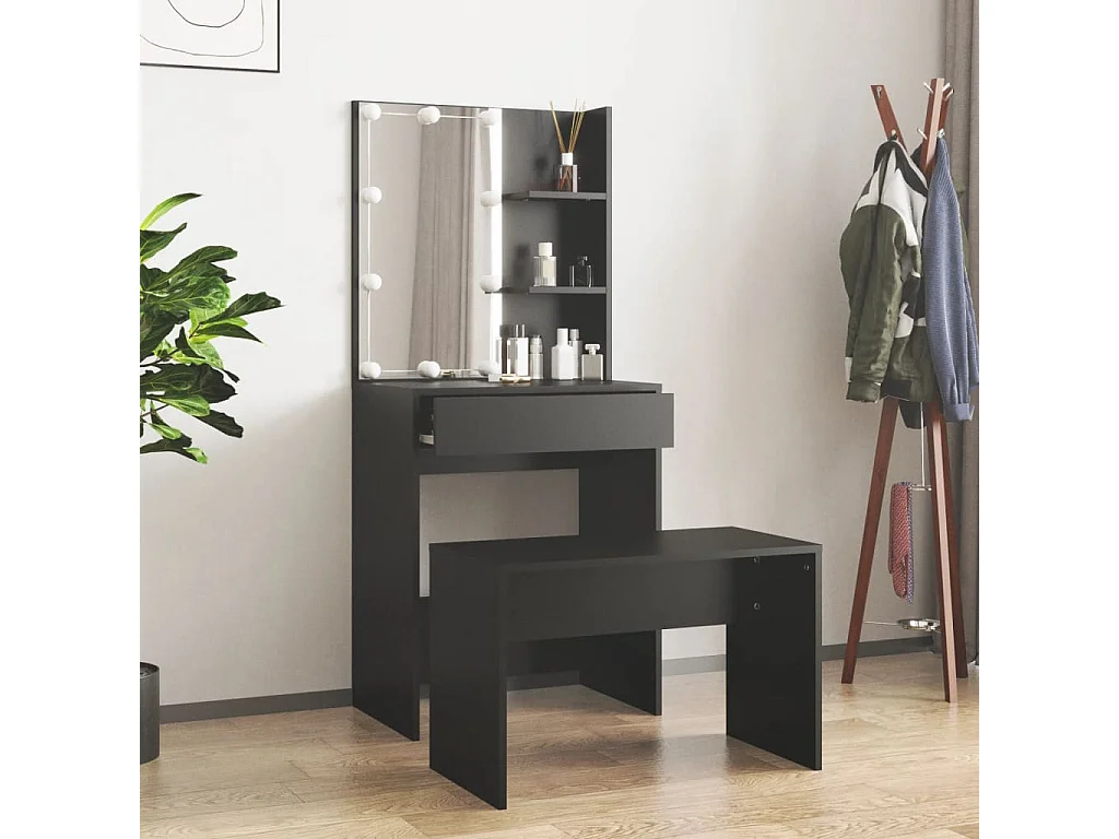 Ensemble de coiffeuse avec LED Noir Bois d'ingénierie OFR48934 BonneVie Meuble