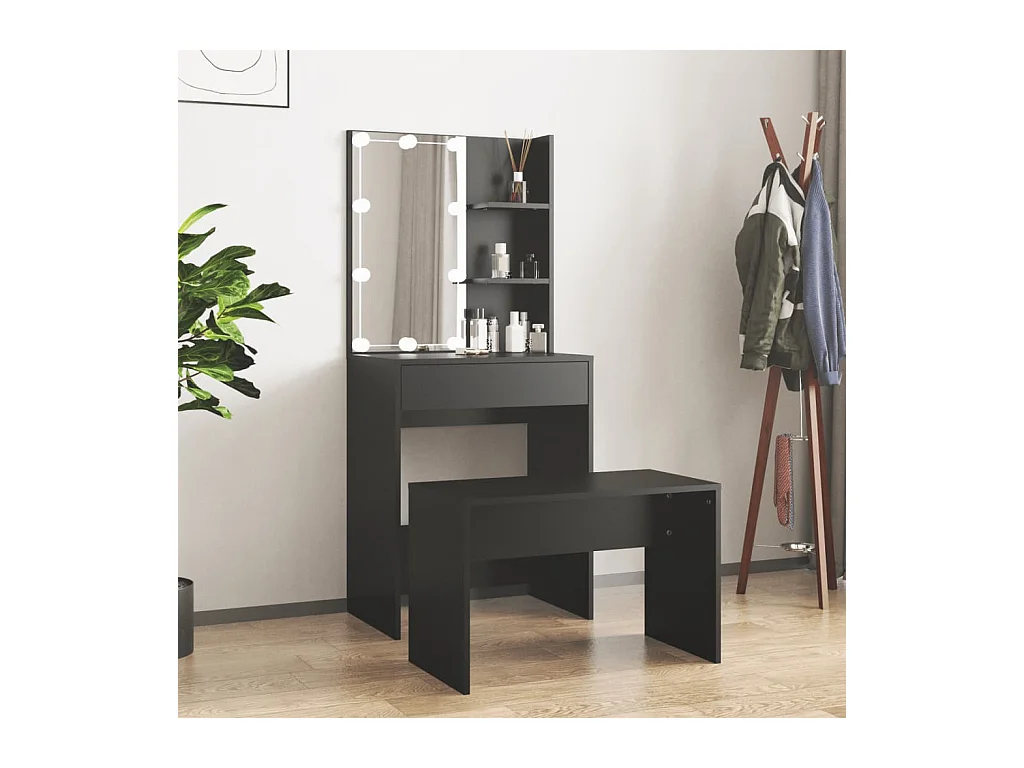 Ensemble de coiffeuse avec LED Noir Bois d'ingénierie OFR48934 BonneVie Meuble