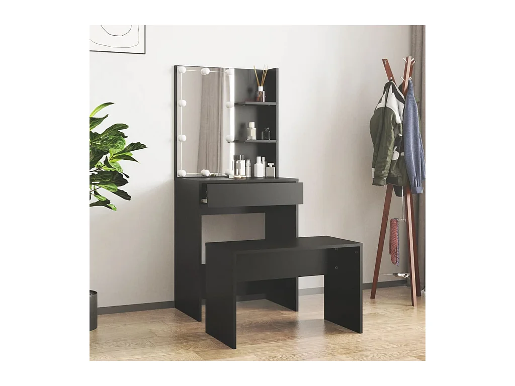 Ensemble de coiffeuse avec LED Noir Bois d'ingénierie OFR48934 BonneVie Meuble