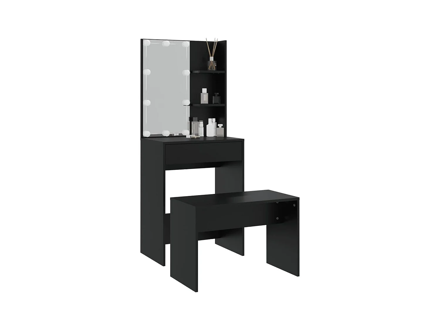 Ensemble de coiffeuse avec LED Noir Bois d'ingénierie OFR48934 BonneVie Meuble