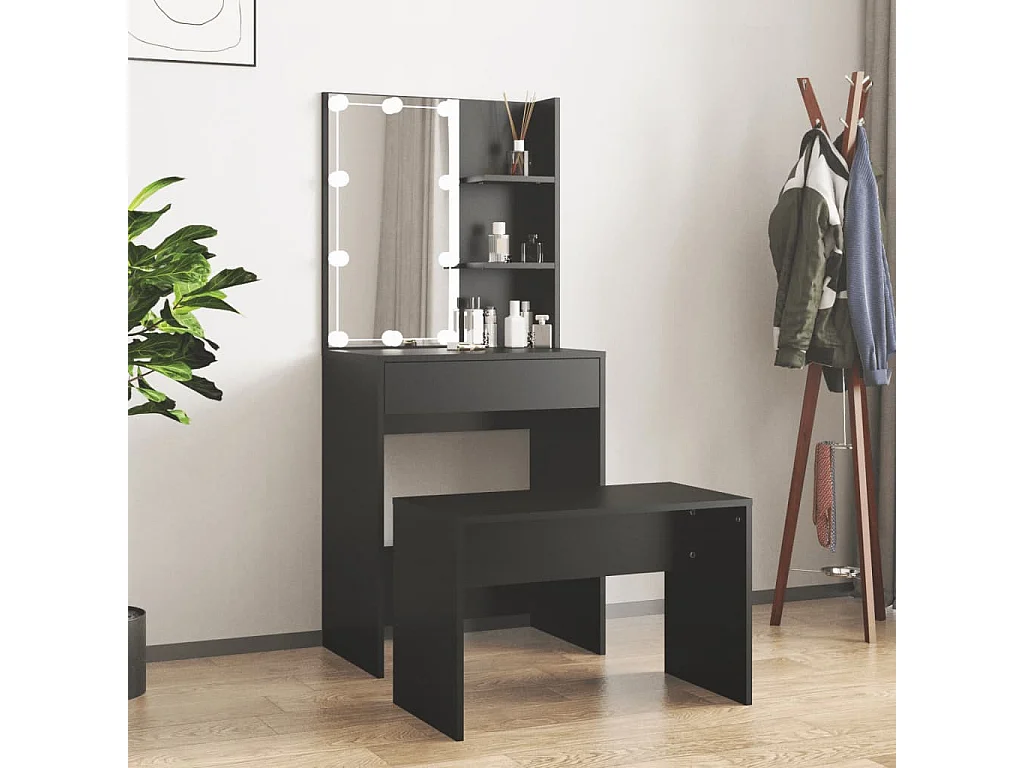 Ensemble de coiffeuse avec LED Noir Bois d'ingénierie OFR48934 BonneVie Meuble