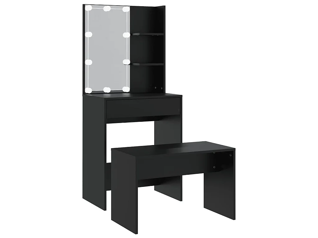 Ensemble de coiffeuse avec LED Noir Bois d'ingénierie OFR48934 BonneVie Meuble