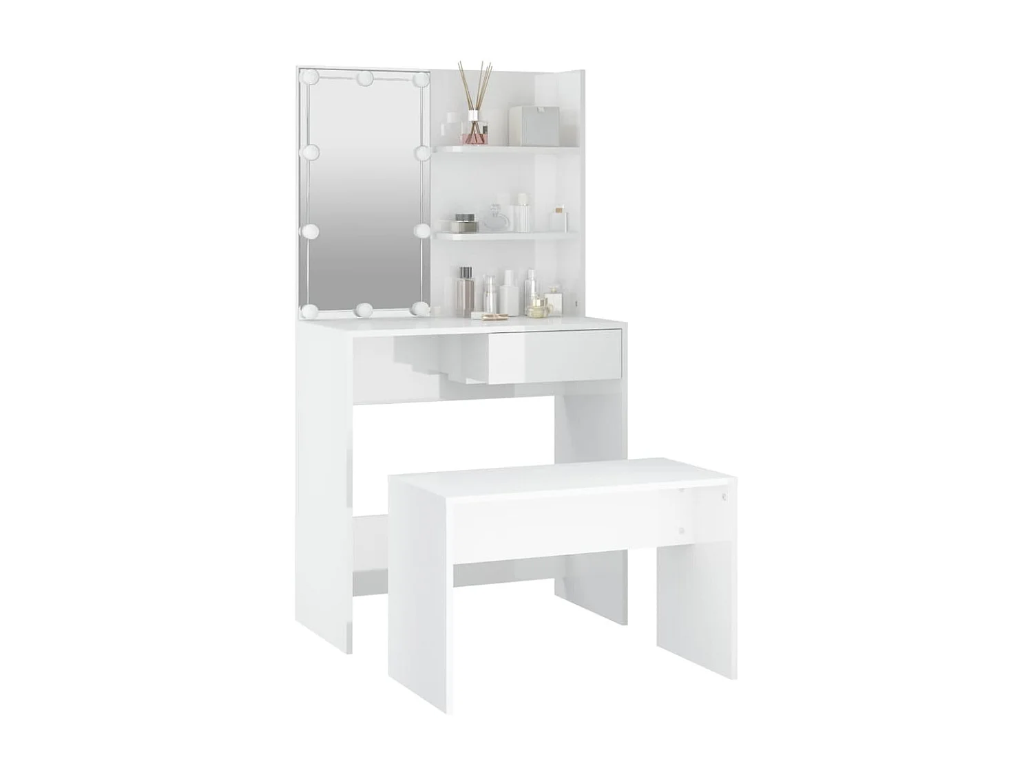 Ensemble de coiffeuse avec LED Blanc brillant Bois d'ingénierie OFR38527 BonneVie Meuble