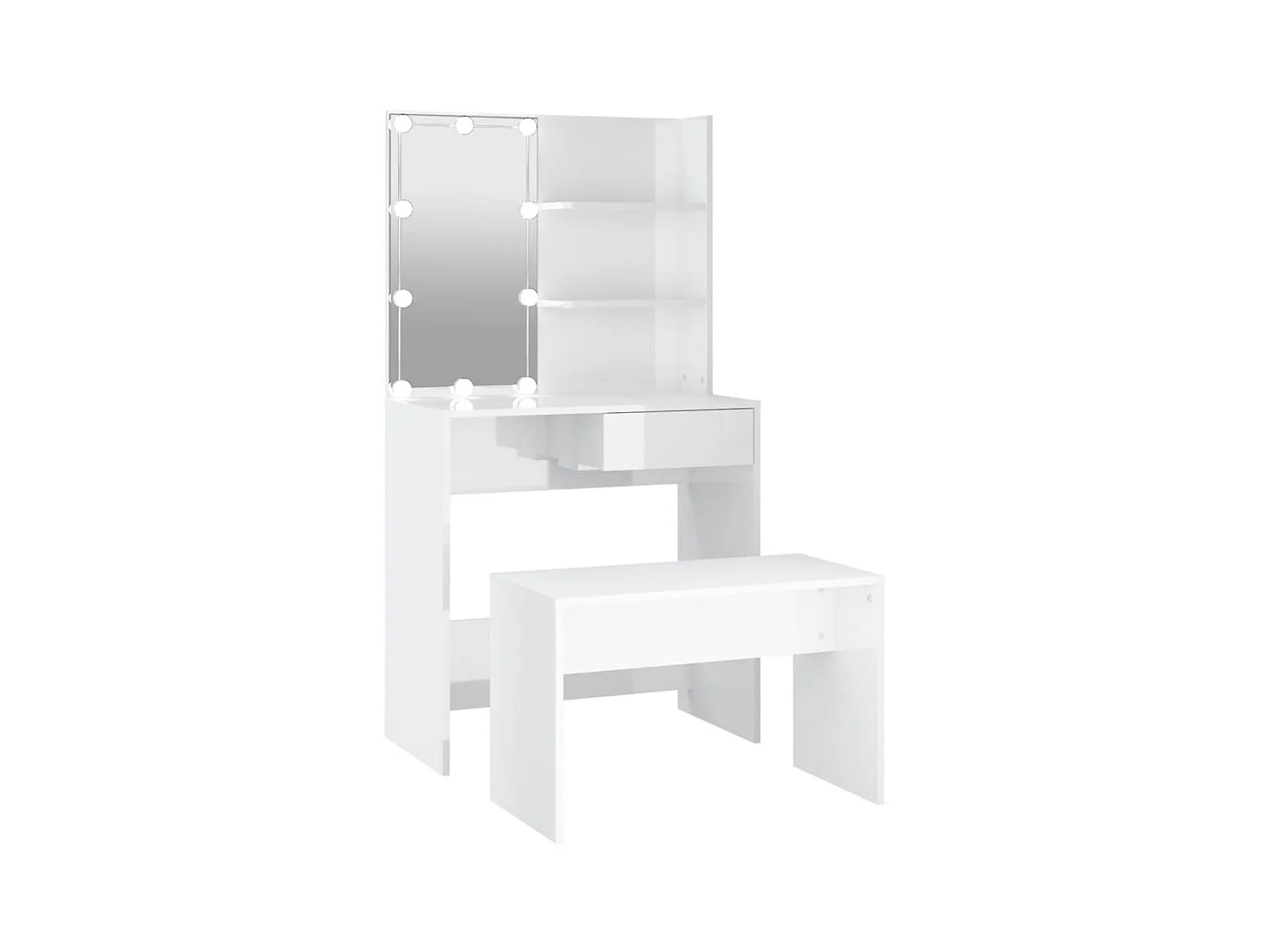 Ensemble de coiffeuse avec LED Blanc brillant Bois d'ingénierie OFR38527 BonneVie Meuble