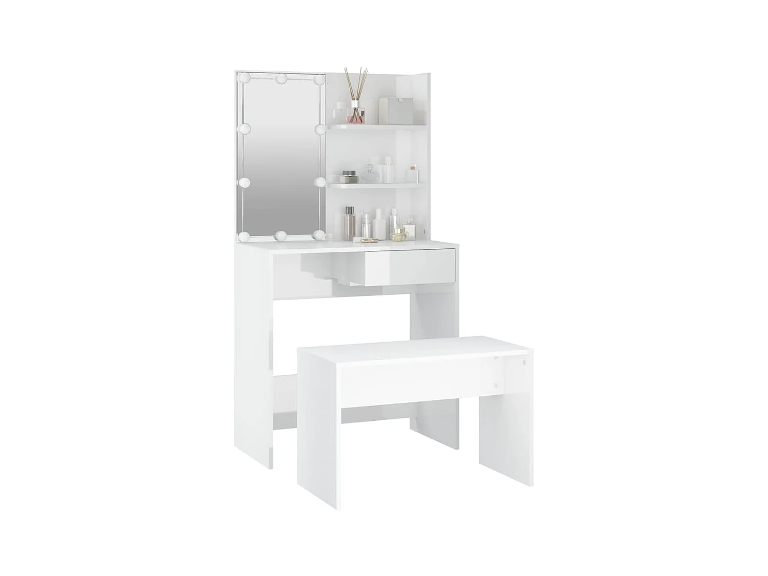 Ensemble de coiffeuse avec LED Blanc brillant Bois d'ingénierie OFR38527 BonneVie Meuble