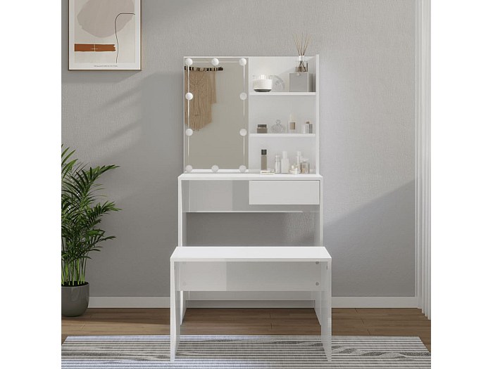 POU Ensemble de coiffeuse avec LED Gris béton Bois d'ingénierie