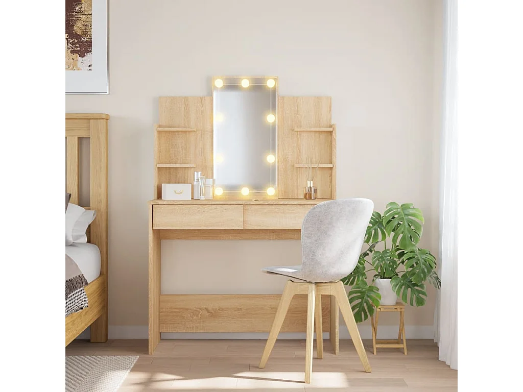 Coiffeuse avec lumières LED chêne sonoma 96x40x142 cm OFR97676 BonneVie Meuble
