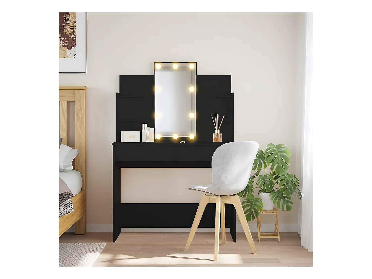 Coiffeuse avec lumières LED noir 96x40x142 cm OFR26830 BonneVie Meuble