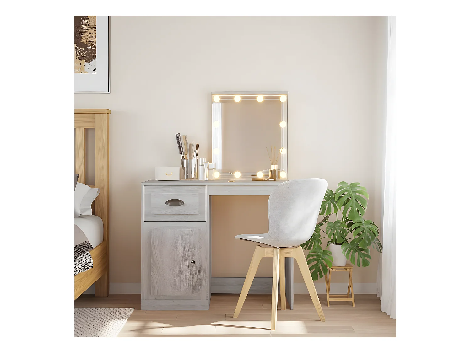Coiffeuse avec lumières LED sonoma gris 90x42x132,5 cm OFR90723 BonneVie Meuble