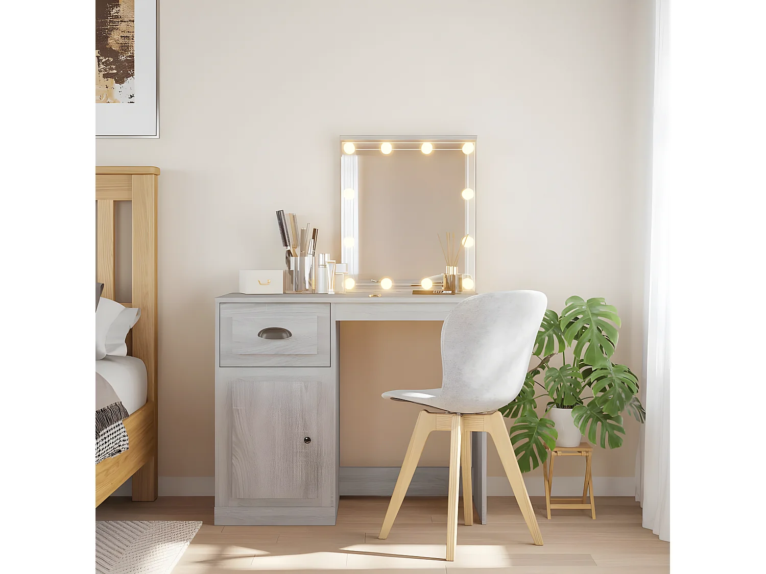 Coiffeuse avec lumières LED sonoma gris 90x42x132,5 cm OFR90723 BonneVie Meuble