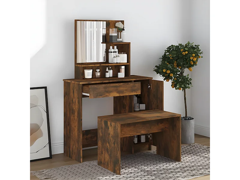 Ensemble de coiffeuse Chêne fumé 86,5x35x136 cm OFR72929 BonneVie Meuble