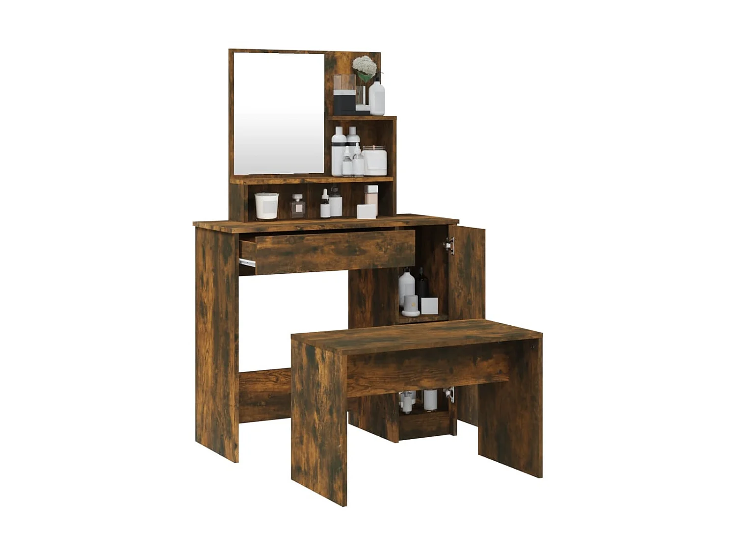 Ensemble de coiffeuse Chêne fumé 86,5x35x136 cm OFR72929 BonneVie Meuble