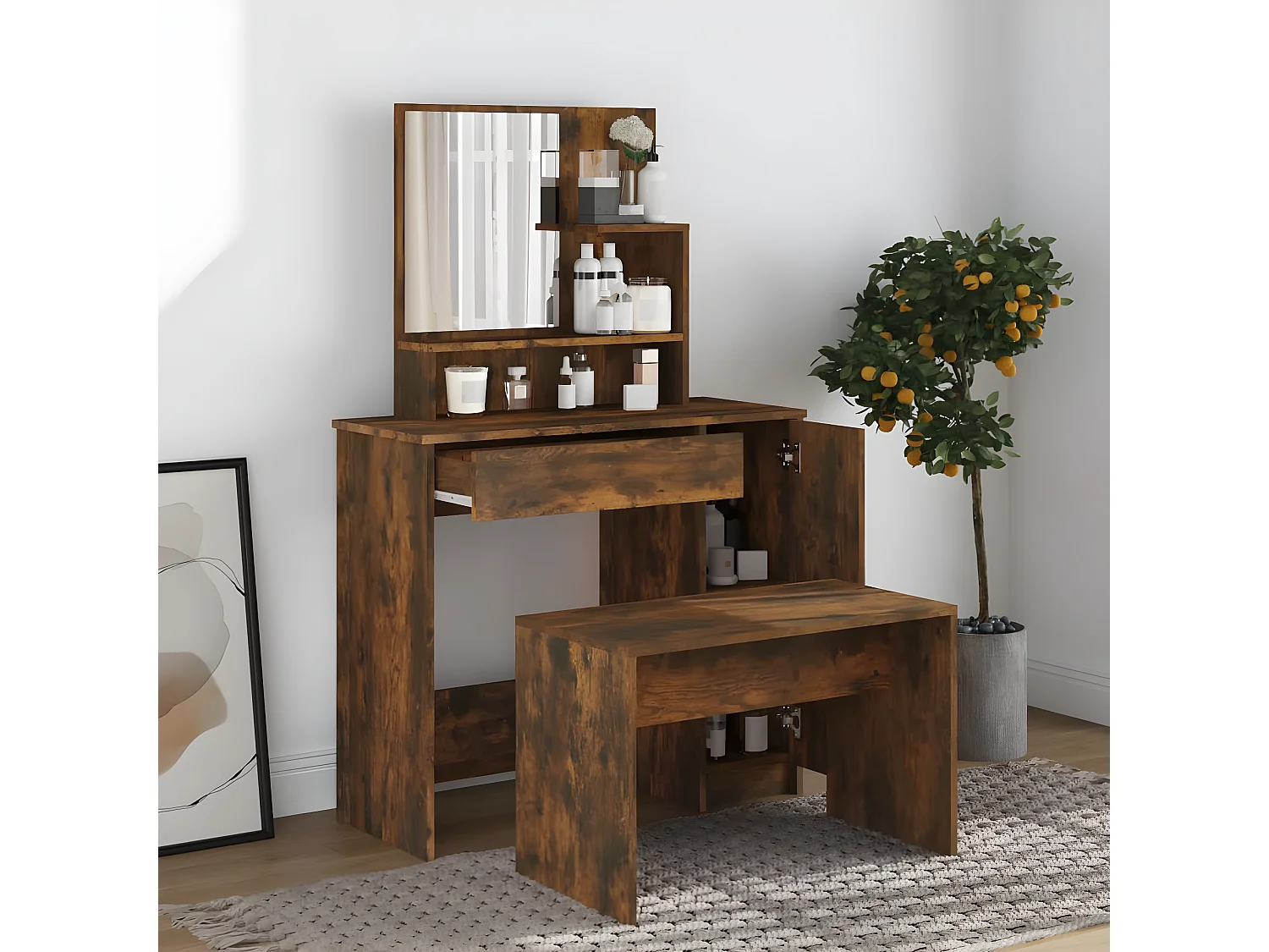 Kaptafelset 86,5x35x136 cm gerookt eiken NL148745