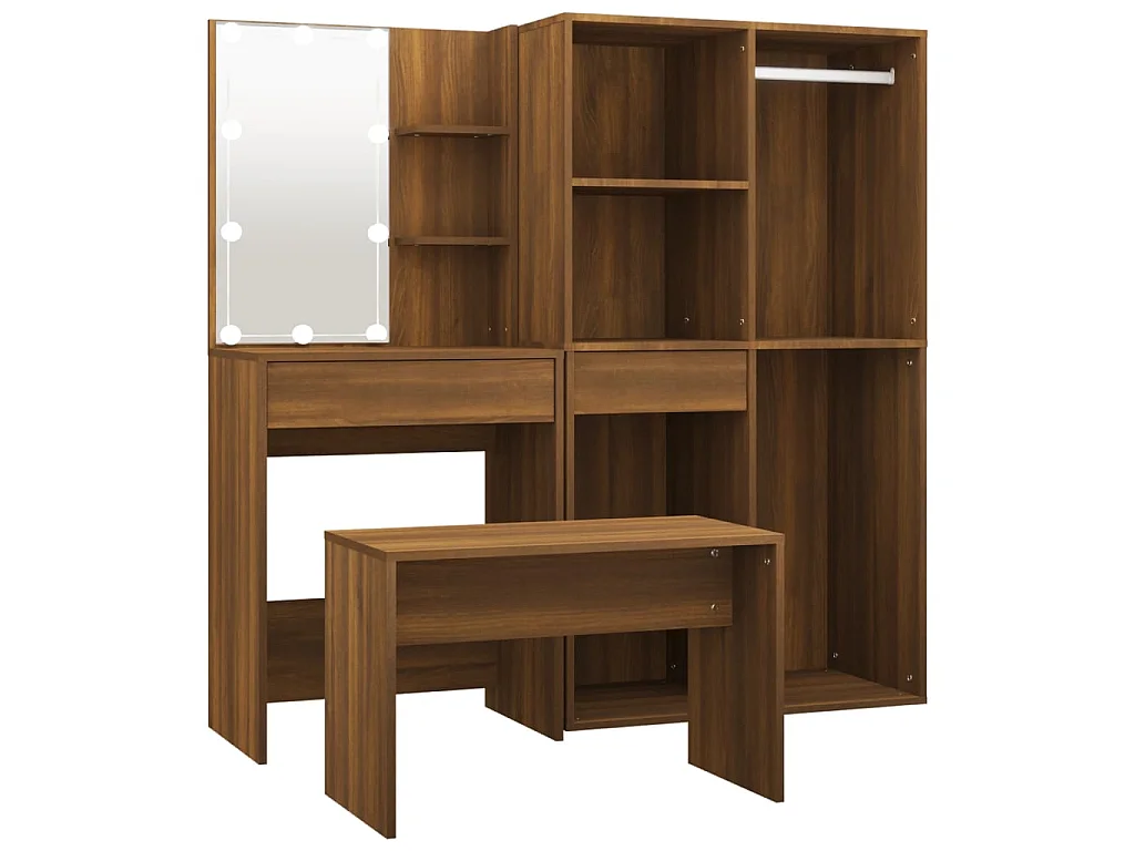 Ensemble de coiffeuse avec LED Chêne marron Bois d'ingénierie OFR46635 BonneVie Meuble